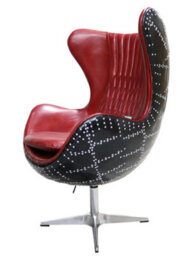 Aviator Stealth Swivel Egg Chair Black Aluminium Distressed Vintage Red Rouge Real Leather - thumbnail 6