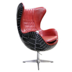 Aviator Stealth Swivel Egg Chair Black Aluminium Distressed Vintage Red Rouge Real Leather - thumbnail 3