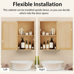 Costway Bathroom Medicine Cabinet Wall Mounted Mirror Cabinet W/ Single Door-Natural - thumbnail 8
