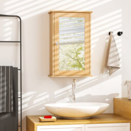 Costway Bathroom Medicine Cabinet Wall Mounted Mirror Cabinet W/ Single Door-Natural - thumbnail 4