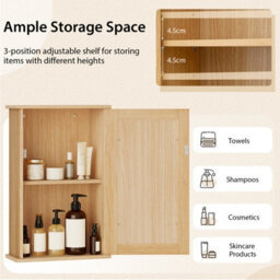 Costway Bathroom Medicine Cabinet Wall Mounted Mirror Cabinet W/ Single Door-Natural - thumbnail 7