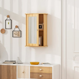 Costway Bathroom Medicine Cabinet Wall Mounted Mirror Cabinet W/ Single Door-Natural - thumbnail 5