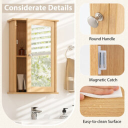 Costway Bathroom Medicine Cabinet Wall Mounted Mirror Cabinet W/ Single Door-Natural - thumbnail 6
