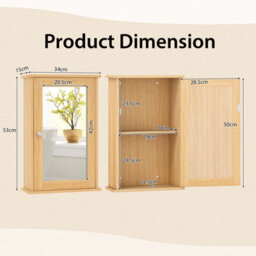 Costway Bathroom Medicine Cabinet Wall Mounted Mirror Cabinet W/ Single Door-Natural - thumbnail 3