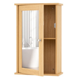 Costway Bathroom Medicine Cabinet Wall Mounted Mirror Cabinet W/ Single Door-Natural - thumbnail 2