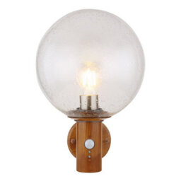 Luminosa Lighting Luminosa Ossy Pir Globe Wall Lights Wood Look Ip44 Clear With Air Bubbles Glass Shade 1X E27 Dawn Dusk Sensor - thumbnail 3