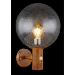Luminosa Lighting Luminosa Ossy Pir Globe Wall Lights Wood Look Ip44 Clear With Air Bubbles Glass Shade 1X E27 Dawn Dusk Sensor - thumbnail 4