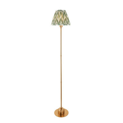 Luminosa Lighting Luminosa Burley Rechargeable Brushed Aged Brass Plate Floor Lamp With Cotswold Green Fabric Zigzag Shade 25Cm Integrated Led - image 1