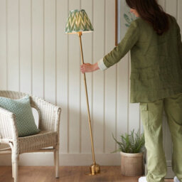 Luminosa Lighting Luminosa Burley Rechargeable Brushed Aged Brass Plate Floor Lamp With Cotswold Green Fabric Zigzag Shade 25Cm Integrated Led - thumbnail 4