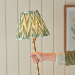 Luminosa Lighting Luminosa Burley Rechargeable Brushed Aged Brass Plate Floor Lamp With Cotswold Green Fabric Zigzag Shade 25Cm Integrated Led - thumbnail 5