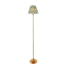 Luminosa Lighting Luminosa Burley Rechargeable Brushed Aged Brass Plate Floor Lamp With Cotswold Green Fabric Zigzag Shade 25Cm Integrated Led