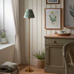 Luminosa Lighting Luminosa Burley Rechargeable Brushed Aged Brass Plate Floor Lamp With Cotswold Green Fabric Zigzag Shade 25Cm Integrated Led - thumbnail 3