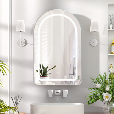 Keepreaper Sleek Led Bathroom Mirror Cabinet With Arched Metal Frame And 2 Glass Shelves 51X80 Cm Bathroom Cabinet - image 1