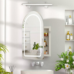 Keepreaper Sleek Led Bathroom Mirror Cabinet With Arched Metal Frame And 2 Glass Shelves 51X80 Cm Bathroom Cabinet - thumbnail 2