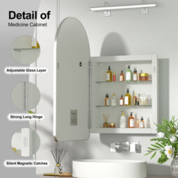 Keepreaper Sleek Led Bathroom Mirror Cabinet With Arched Metal Frame And 2 Glass Shelves 51X80 Cm Bathroom Cabinet - thumbnail 7