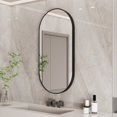 Luvodi 1000X500mm Oval Black Bathroom Mirror Wall Mounted Bathroom Entryway Living Room, Vertical & Horizontal Hang - image 1