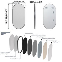 Luvodi 1000X500mm Oval Black Bathroom Mirror Wall Mounted Bathroom Entryway Living Room, Vertical & Horizontal Hang - thumbnail 2