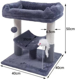 Grey Cat Tree Tower With Scratching Posts, Condo, And Playful Accessories, 50Cm Perch - thumbnail 7