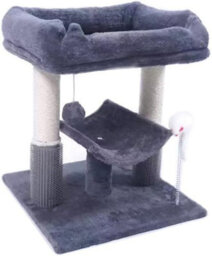 Grey Cat Tree Tower With Scratching Posts, Condo, And Playful Accessories, 50Cm Perch - thumbnail 2