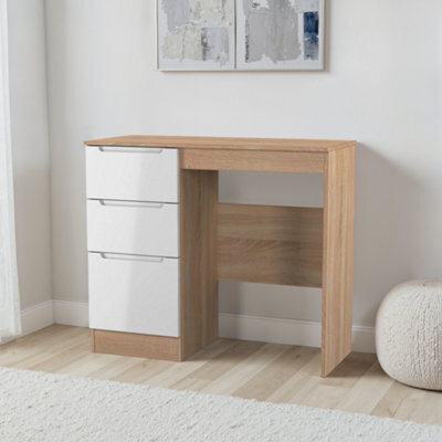 Milan Ready Assembled White & Oak 3 Drawer Dressing Table (H)785mm (W)904mm (D)390mm - image 1