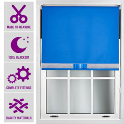 Blue Blackout Roller Blind With Silver Diamante & Blue Bow Free Cut Down Service By Furnished - (W)90Cm X (L)165Cm