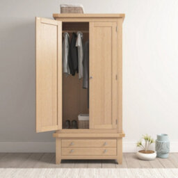 Seconique Windsor 2 Door 1 Drawer Wardrobe Real Natural Oak Part Assembled - thumbnail 1
