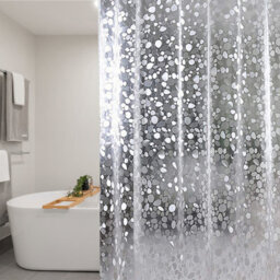 Neel Blue 3D Effect Pebbles Printed Pvc Clear Shower Curtains, 180Cm X 180Cm