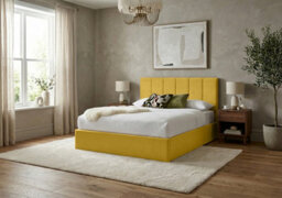 Adore Designs Stafford Plush Velvet Sleigh Bed - 5Ft Kingsize - Turmeric - thumbnail 1