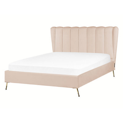 Beliani Bed Velvet Miribel 140 X 200 Cm (Eu Double) Beige - image 1