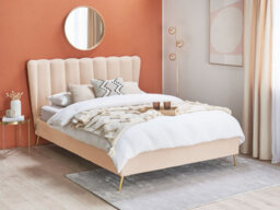 Beliani Bed Velvet Miribel 140 X 200 Cm (Eu Double) Beige - thumbnail 2