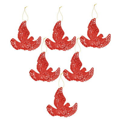 Christmas Tree Decoration Hanging Glitter Dove X 6 20X11. 5X2Cm Red - image 1