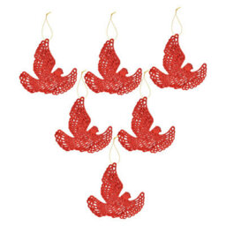 Christmas Tree Decoration Hanging Glitter Dove X 6 20X11. 5X2Cm Red - thumbnail 1