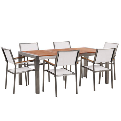 Beliani Garden Dining Set 6 Seater Grosseto Eucalyptus Wood Brown/ White - image 1