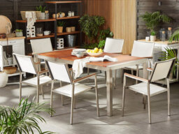 Beliani Garden Dining Set 6 Seater Grosseto Eucalyptus Wood Brown/ White - thumbnail 2