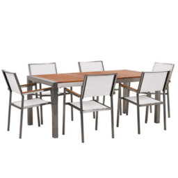 Beliani Garden Dining Set 6 Seater Grosseto Eucalyptus Wood Brown/ White - thumbnail 1