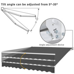 Yaheetech Dark Grey Manual Retractable Awning With Adjustable Angle And Height 300X250 Cm - thumbnail 3