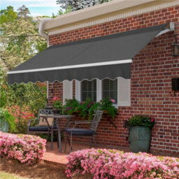 Yaheetech Dark Grey Manual Retractable Awning With Adjustable Angle And Height 300X250 Cm - thumbnail 1