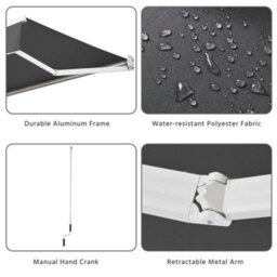 Yaheetech Dark Grey Manual Retractable Awning With Adjustable Angle And Height 300X250 Cm - thumbnail 2