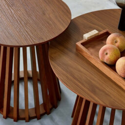 Sweeek - Set Of 2 Round Coffee Tables With Walnut Wood-Effect Top And Fir Wood Legs 40Cm And 60Cm - thumbnail 6
