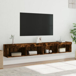 Berkfield Durable Tv Cabinets With Led Lights 2 Pcs Smoked Oak 100X30X30 Cm - thumbnail 5