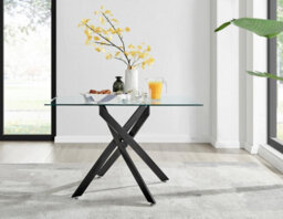 Furniturebox Uk Leonardo Black Leg Glass Dining Table & 4 Cream Halle Chairs - thumbnail 2