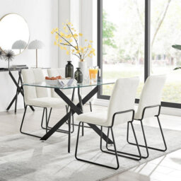 Furniturebox Uk Leonardo Black Leg Glass Dining Table & 4 Cream Halle Chairs - thumbnail 1