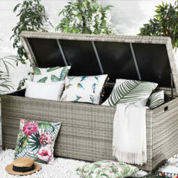 Beliani Grey Faux Rattan Outdoor Storage Box 158 X 63 X 66 Cm - thumbnail 2