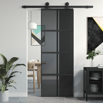 Berkfield Sliding Door Black 76X205 Cm Tempered Glass And Aluminium - image 1