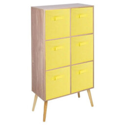 Urbn-Living Urbnliving 91Cm Height 6 Cube Oak Wooden Bookcase With Black Legs Living Room Yellow Shelf Storage Drawers