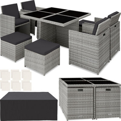Tectake Garden Table & Chairs Manhattan - 8 Seats With Cushions, Dining Table, Rain Cover - Light Grey - image 1