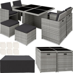 Tectake Garden Table & Chairs Manhattan - 8 Seats With Cushions, Dining Table, Rain Cover - Light Grey - thumbnail 1