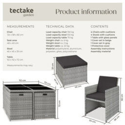 Tectake Garden Table & Chairs Manhattan - 8 Seats With Cushions, Dining Table, Rain Cover - Light Grey - thumbnail 6