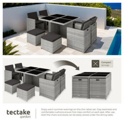 Tectake Garden Table & Chairs Manhattan - 8 Seats With Cushions, Dining Table, Rain Cover - Light Grey - thumbnail 4