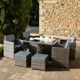 Tectake Garden Table & Chairs Manhattan - 8 Seats With Cushions, Dining Table, Rain Cover - Light Grey - thumbnail 9